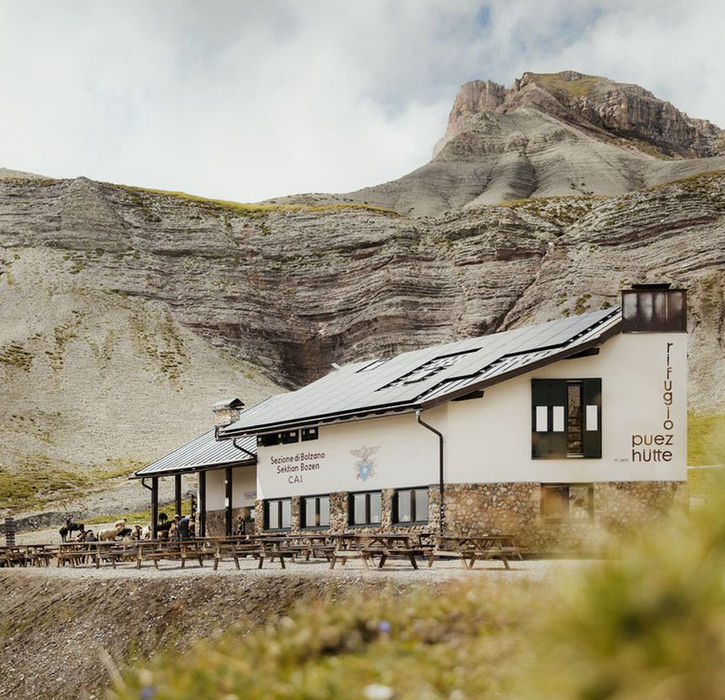 Rifugio Puez mountain hut in the Puez-Odle Nature Park Dolomites