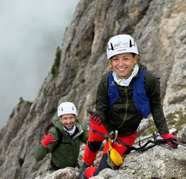 Climbers on Via Ferrata Sottotenente Fusetti near Cortina d'Ampezzo