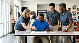 A care team supervising a special needs resident