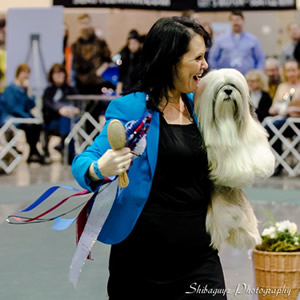 McLaughlin is all smiles after her big win with Madonna. This was the 2-year-old dog’s first best-in-show triumph to go along with four Non-Sporting group top placements. 