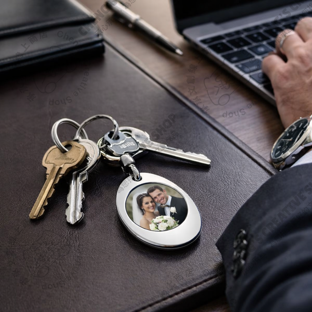 橢圓金屬照片鑰匙圈