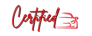 Logo Certified avec silhouette de voiture en rouge.