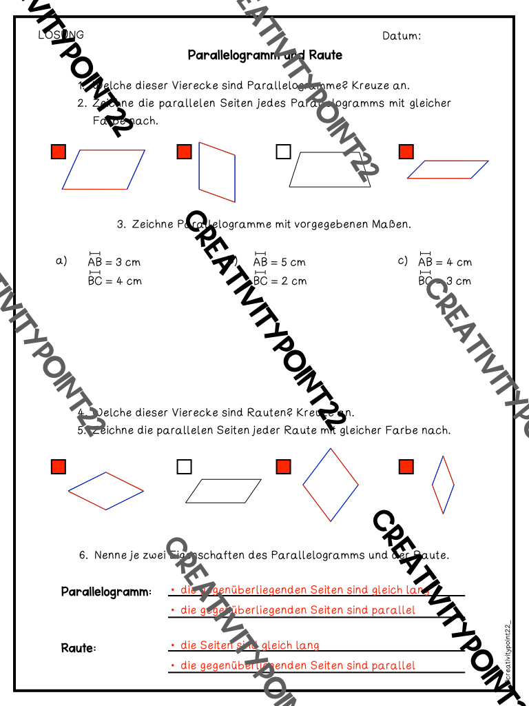 Miniaturbild: AB Vierecke (Parallelogramm, Raute, Trapez)
