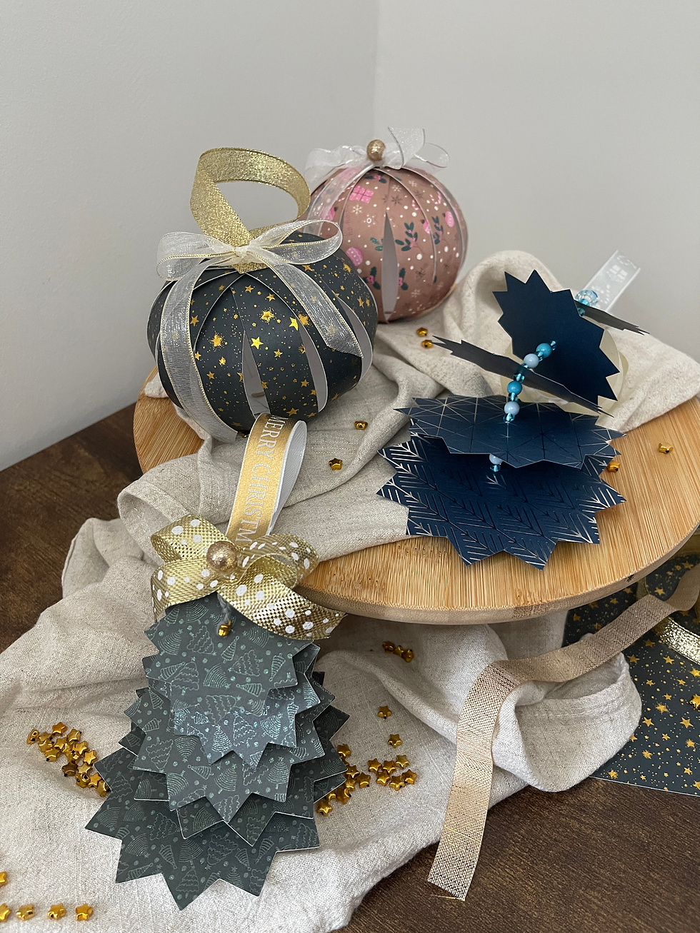 Weihnachtsbaumschmuck (Tannenbaum und Papierkugel)