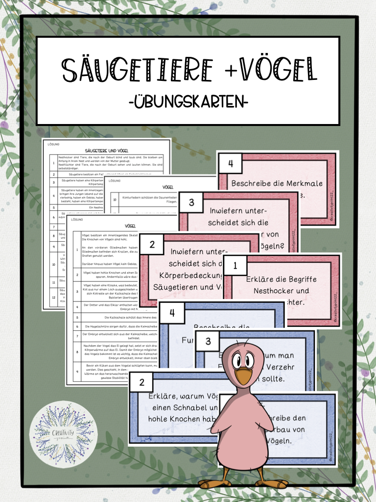 Säugetiere und Vögel (Übungskarten)