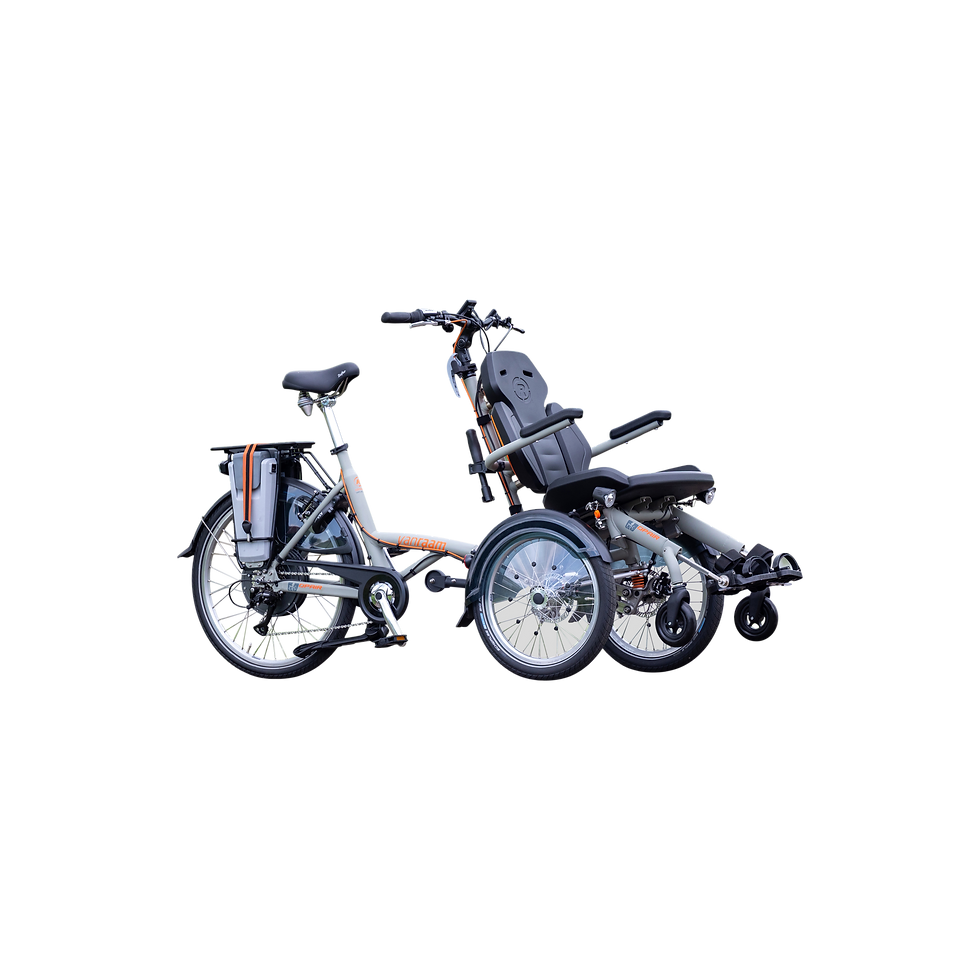 Tricycle électrique de transport de personnes à mobilité réduite vanRaam OPair vu de côté