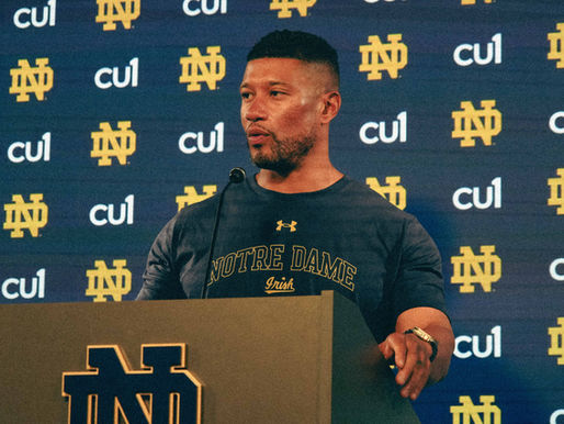 Marcus Freeman press conference podium microphone