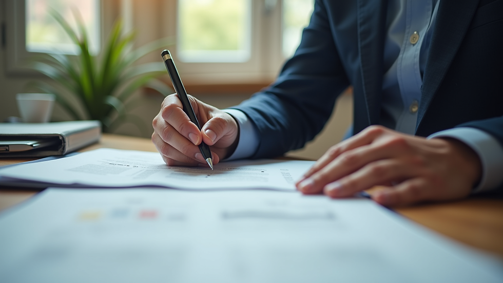 Eye-level view of a conveyancer reviewing property documents