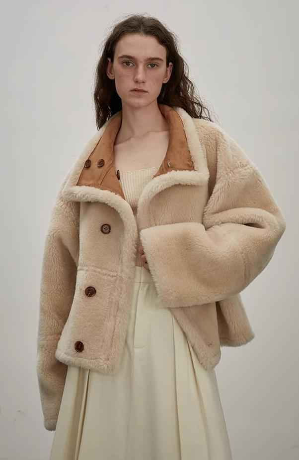 Thumbnail: Fireladyfur Women's Faux Leather Shearling Jacket - Long Reversible Wool