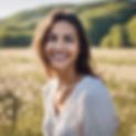 Happy woman smiling at peace facing forward seeing open pupils of eyes chest shot with nat