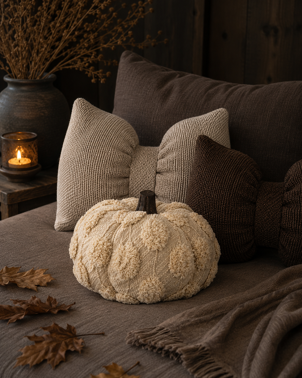 PTMD Syann White Fabric Pumpkin Statue M