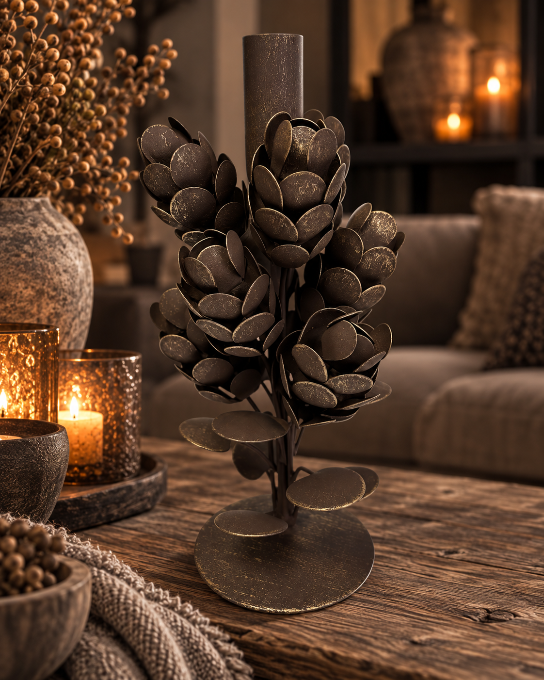 Mansion Athmosfere Candle holder Pine Brown S