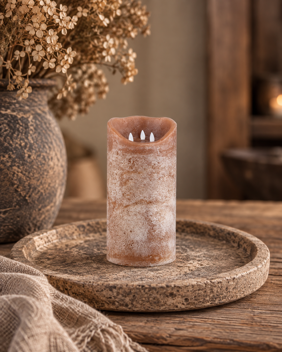 PTMD LED Light Candle New moveable flame rustic Brown S