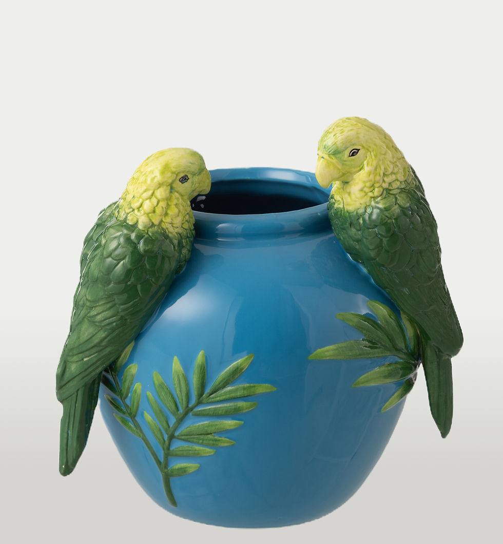 Vaas Papegaaien Keramiek Groen/Blauw Small