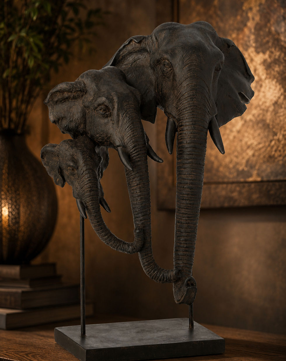Olifant Op Voet Familie Polyresin Donkerbruin