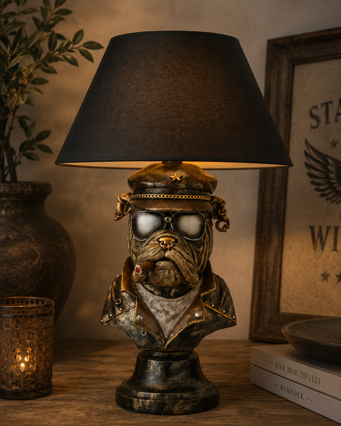 Tafellamp Bulldog Polyresin Antiek Bruin