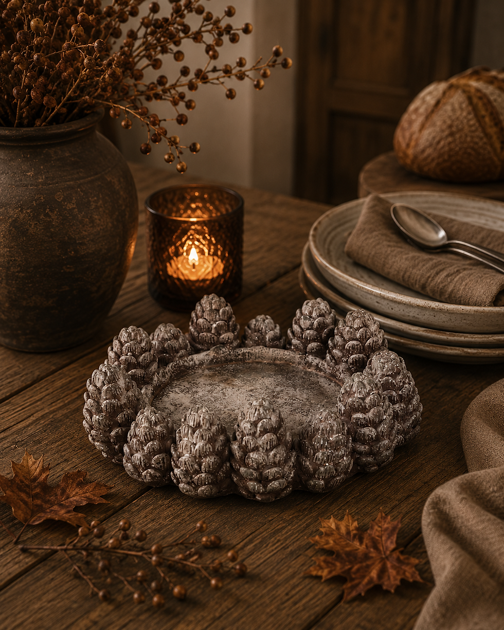 PTMD Maynie Light Brown cement pine cones candle holder