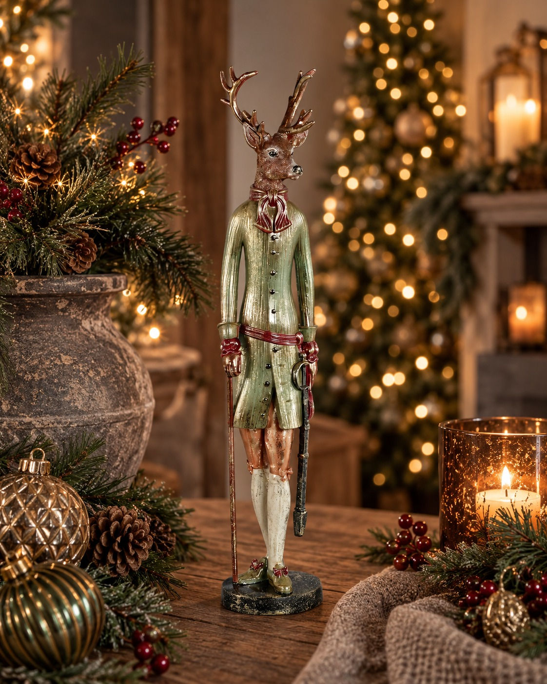 PTMD Vixen Green poly standing deer statue tall 80 cm