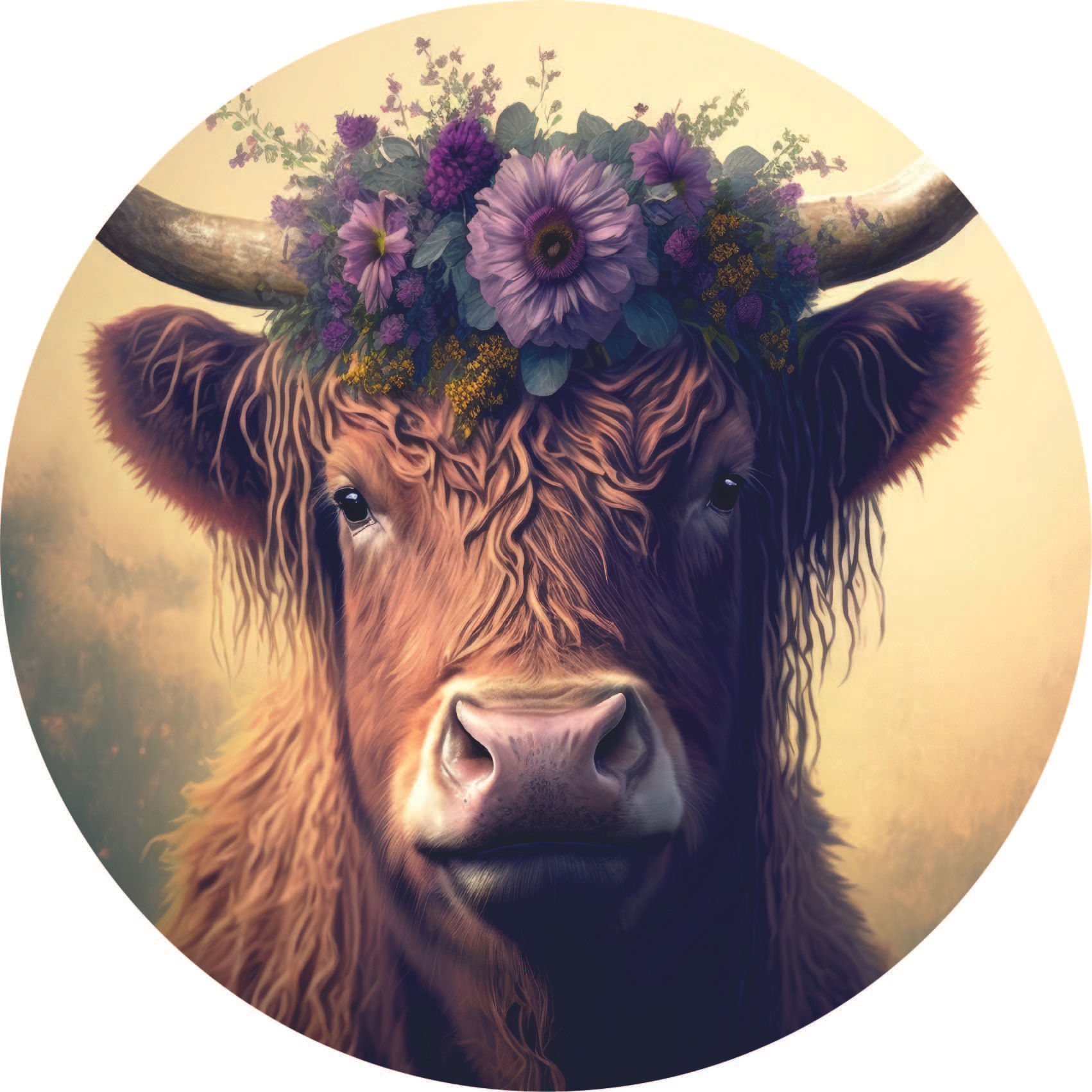 Muurcirkel forex 30 cm hooglander met bloemenkrans