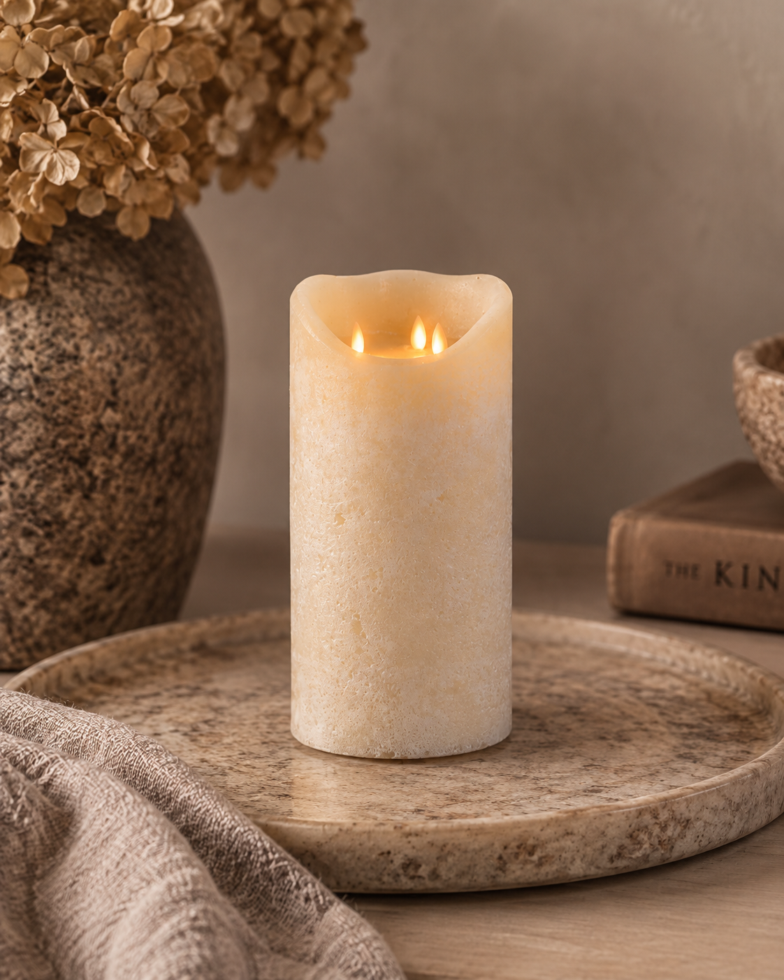 PTMD LED Light Candle New moveable flame rustic Ivory S