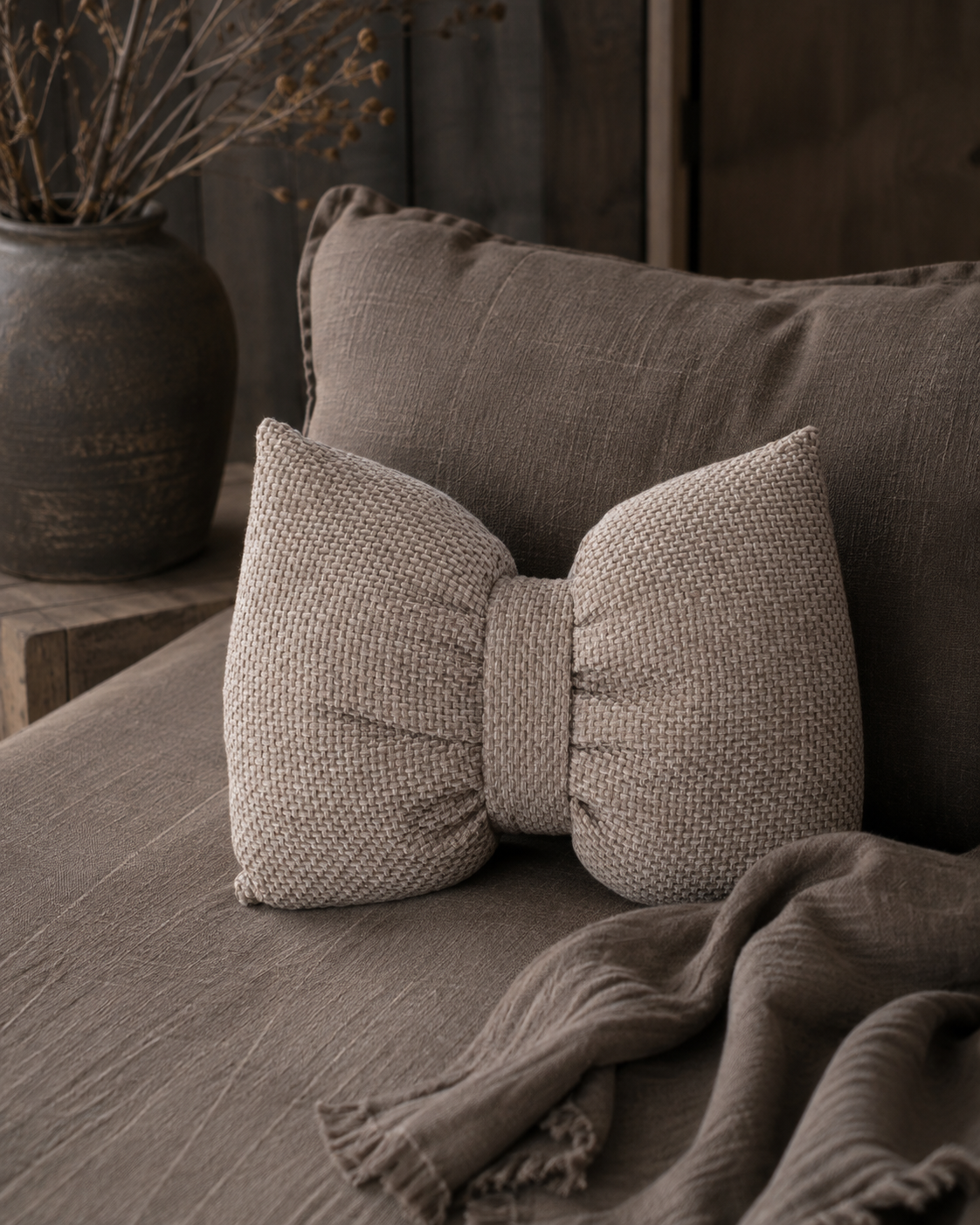 PTMD Lynetta Beige Fabric Bow Shape Cushion