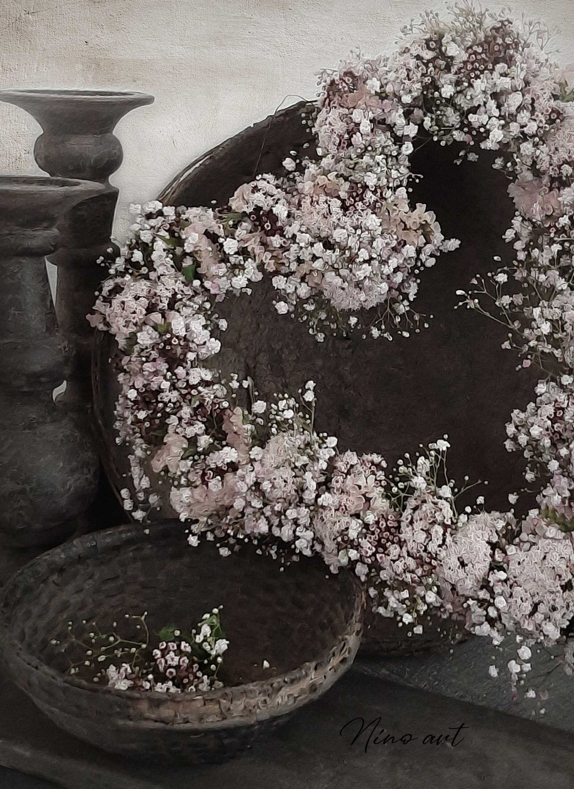Tuinposter Roze hart in donkere leemmand