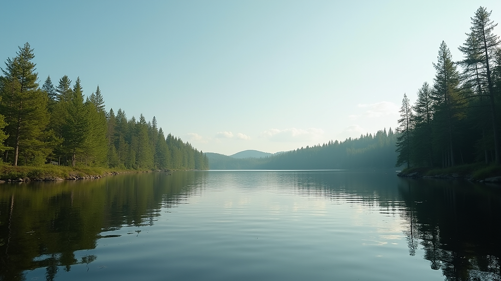 Wide angle view of Kabetogama Lake surrounded by lush forests