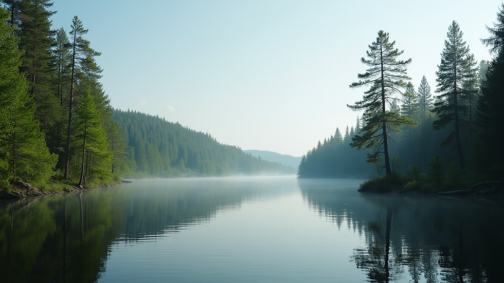 Wide angle view of Kabetogama Lake surrounded by lush forests