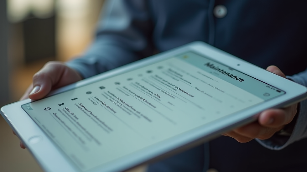 Close-up view of a tablet showing a maintenance task list