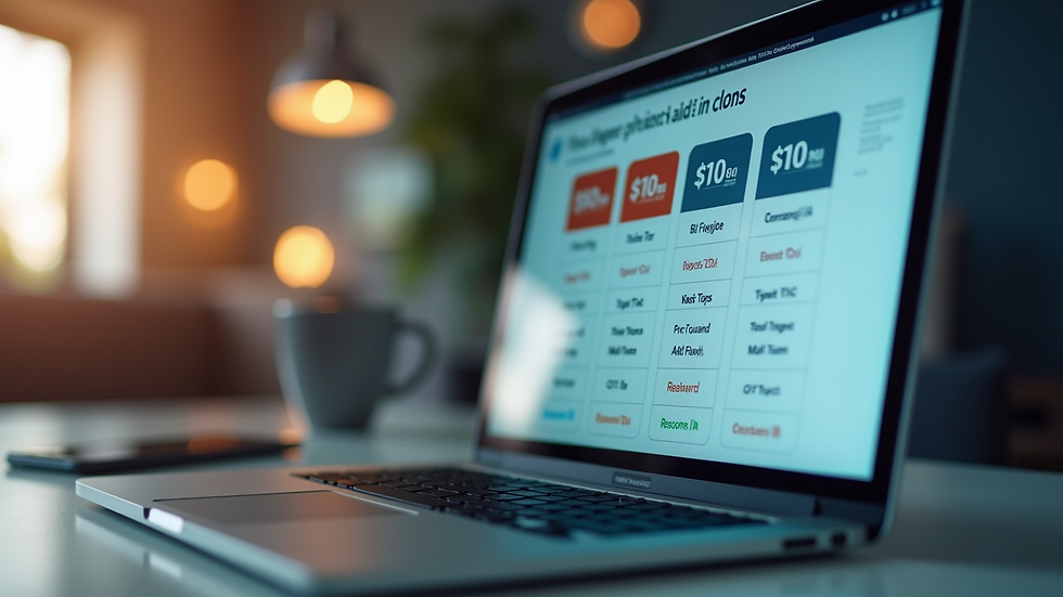 Close-up view of a laptop screen showing CMMS pricing plans