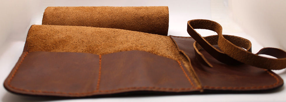 Thumbnail: Genuine Brown Leather Watch Roll, - 2 slots w/document pouch     WR2