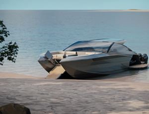 CAT 60 - Com o mesmo conceito do CAT 40, a PRJ apresenta o CAT 60, com um incrível espaço de garagem para 2 jet skis, um beach club e também uma rampa de proa.