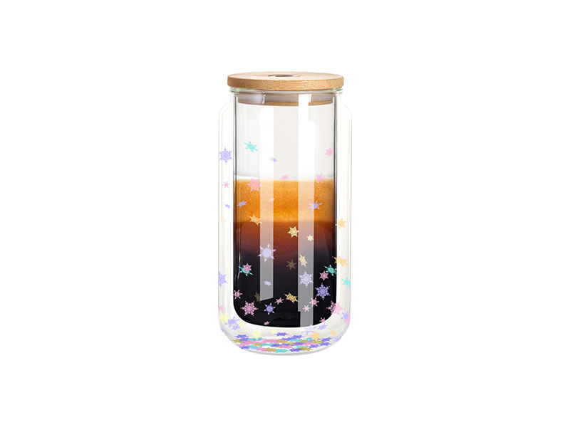 Miniatura: VASO DE VIDRIO SUBLIMABLE CON TAPA DE BAMBU Y CARRIZO 10oz / 300ml SNOW GLOBE