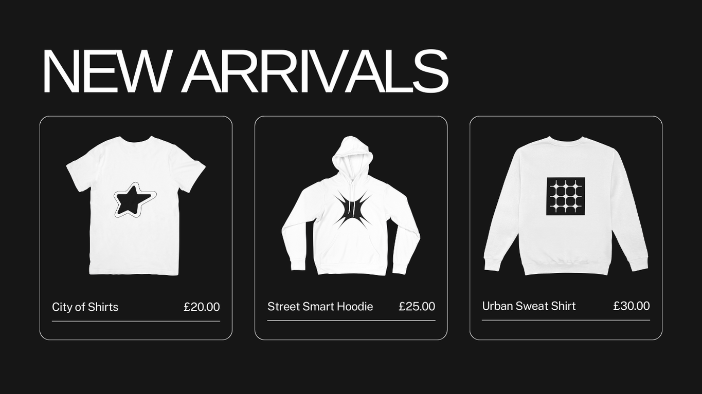 New arrivals with City of Shirts, Street Smart Hoodie, and Urban Sweat Shirt.