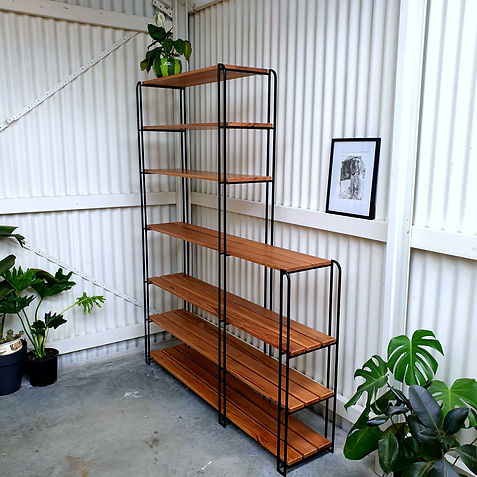 Art Deco-style handcrafted shelving unit made from timber and steel in Melbourne