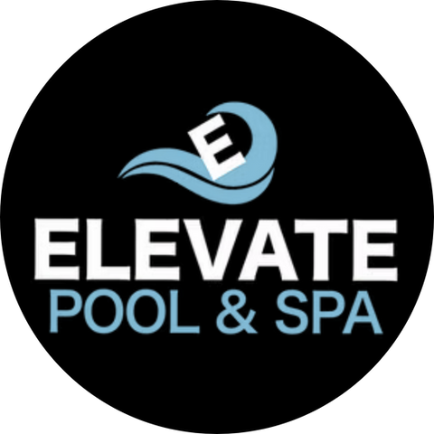 Elevate Pool & Spa with an E covering a blue cartoon wave