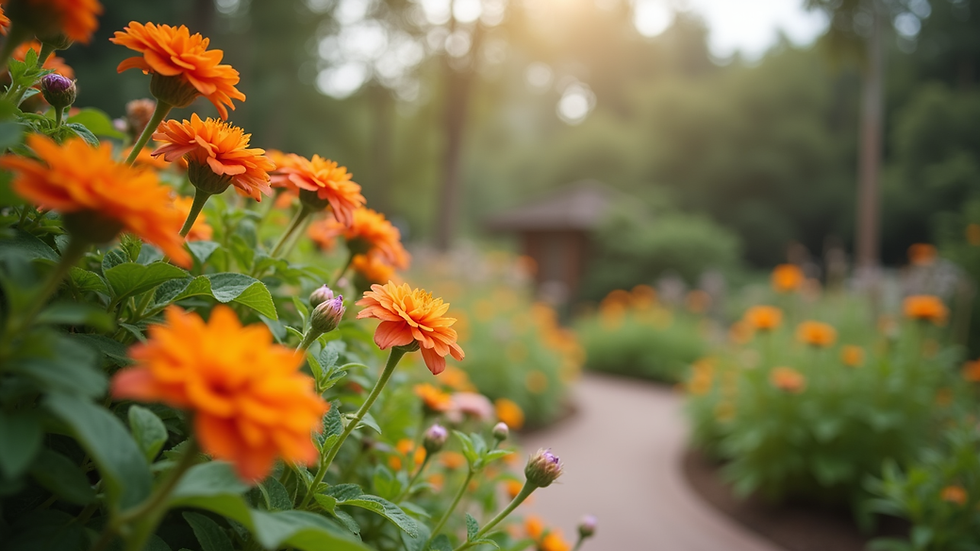 Eye-level view of a well-maintained garden with colorful flowers