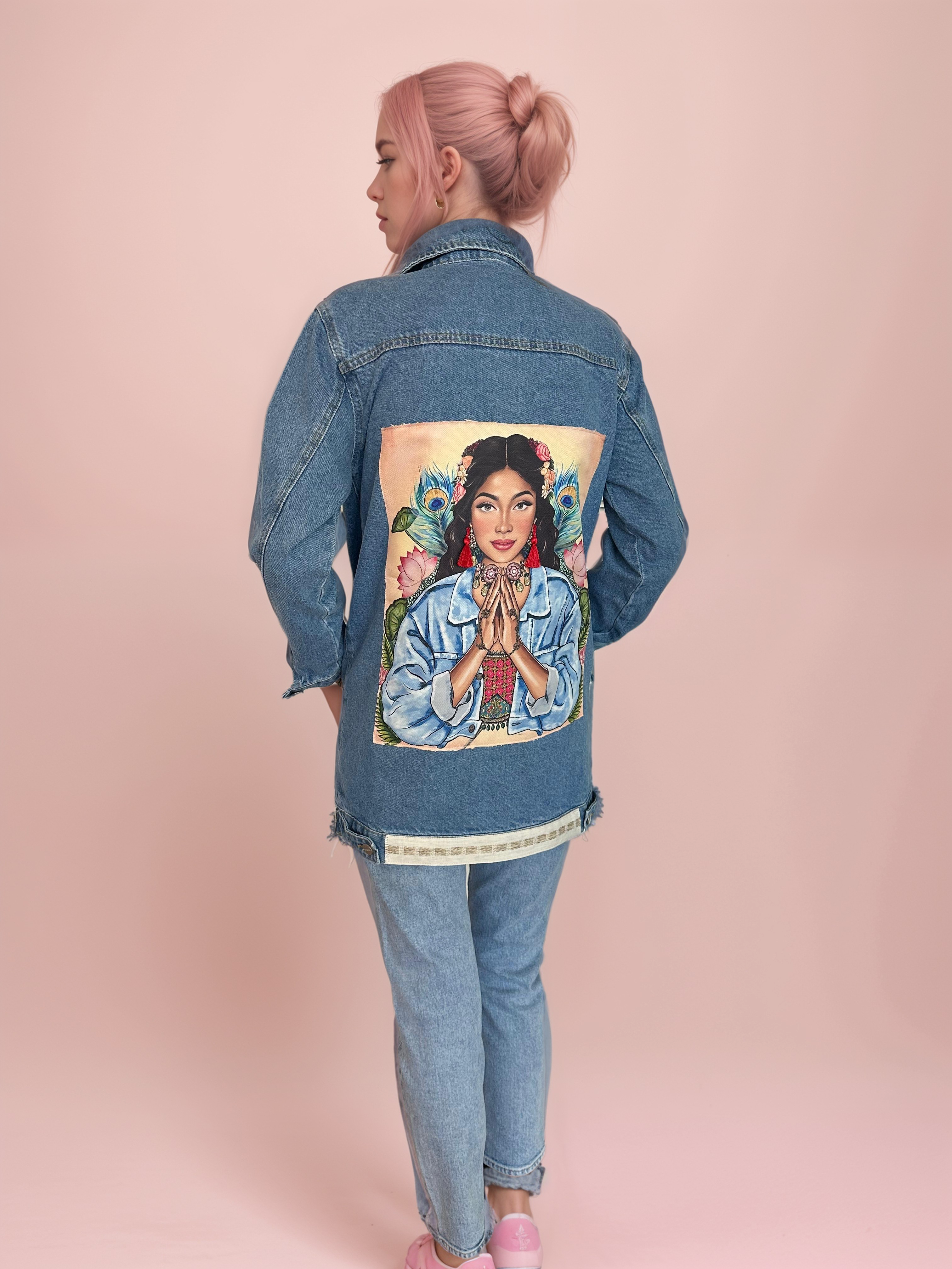 Kadın Denim Ceket, Kadın Kot Ceket, Arkası Desenli Baskılı Ceket