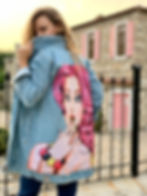 Thumbnail: Pop-art Patterned Denim Jacket, Long Oversize Denim Jacket, Poupee Denim Coat