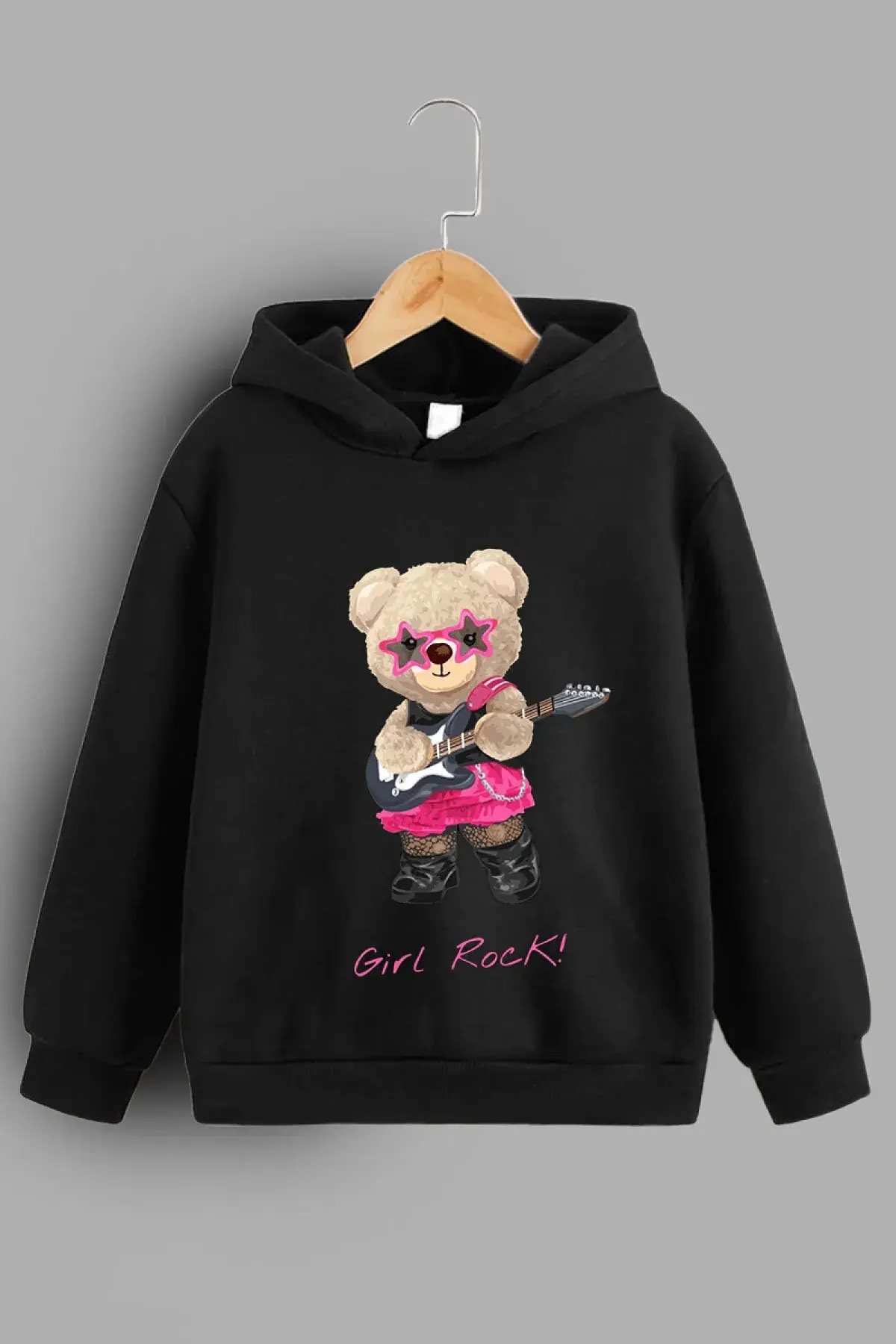 سويت شيرت بقلنسوة مطبوع عليه نجم روك أسود للسيدات