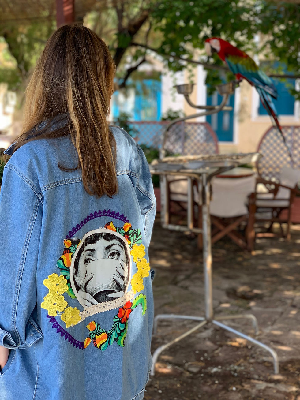 Thumbnail: Floral Pattern Patchwork Denim Jacket, Light Blue Long Denim Jacket