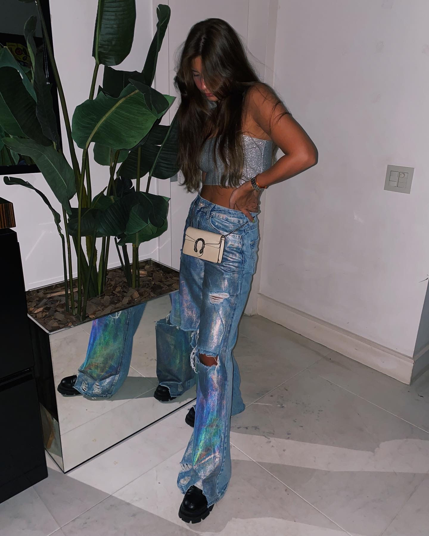 Jeans Wide Metalizado Holográfico