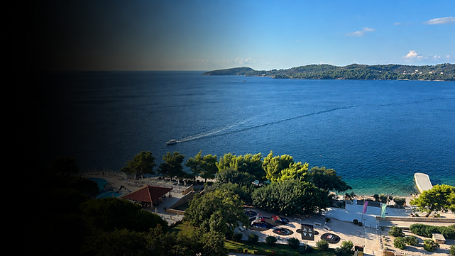 Serene Coastal Resort Vista with Dark Vignette.png