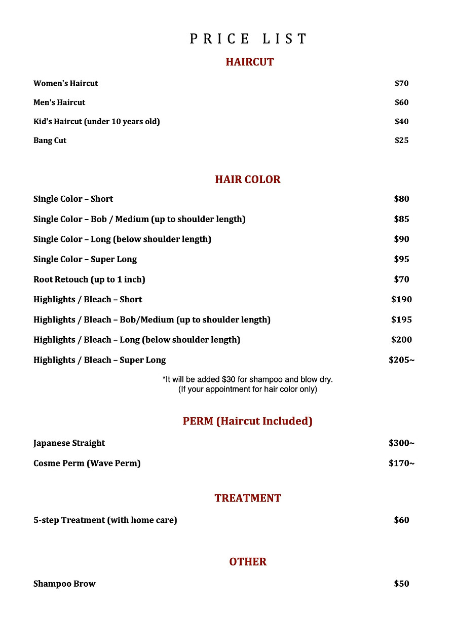 Ocean price List 