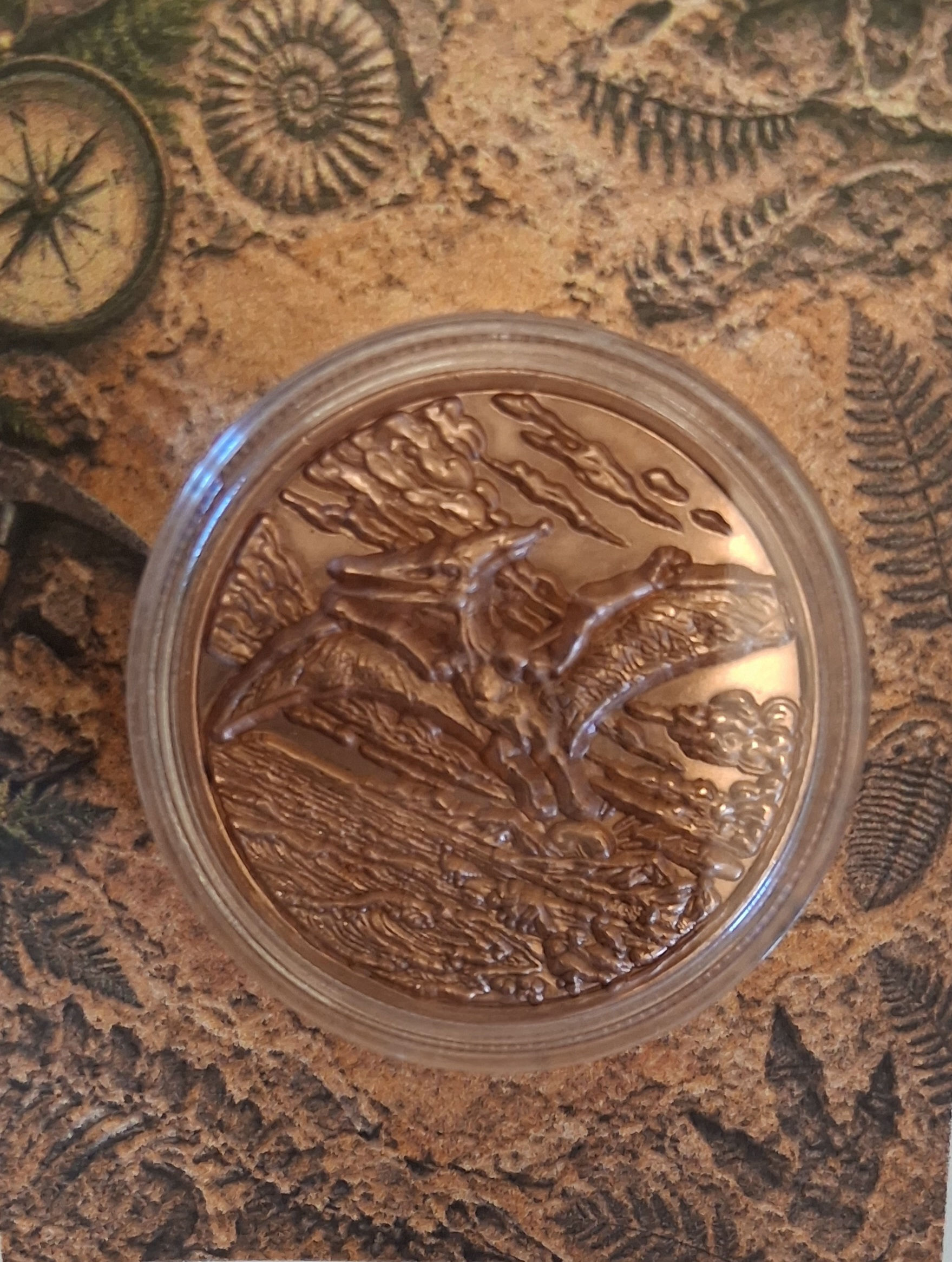 5 PTERODACTYL DINOSAUR COINS 3D HIGH-RELIEF - 1 Oz. BU COPPER .999 FINE BULLION