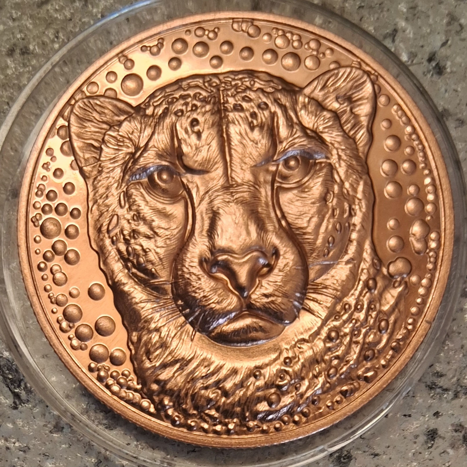 COUGAR FACE COIN: 1 TROY OZ .999 FINE COPPER GREAT CONTOUR 3D HI-RELIEF    F