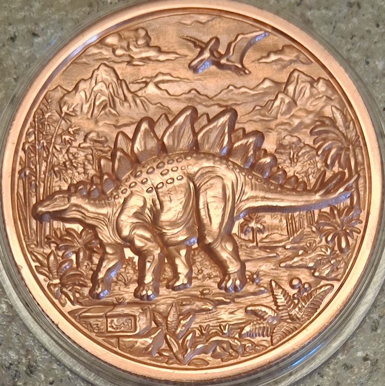 STEGOSAURUS DINOSAUR COIN 3D HIGH-RELIEF 1OZ BU COPPER .999 FINE BULLION