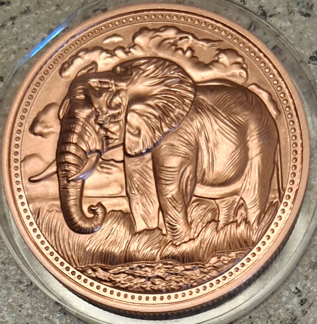 20 ELEPHANT 1 TROY OZ .999 FINE COPPER GREAT DIMENSIONAL CONTOUR 3D HI-RELIEF S