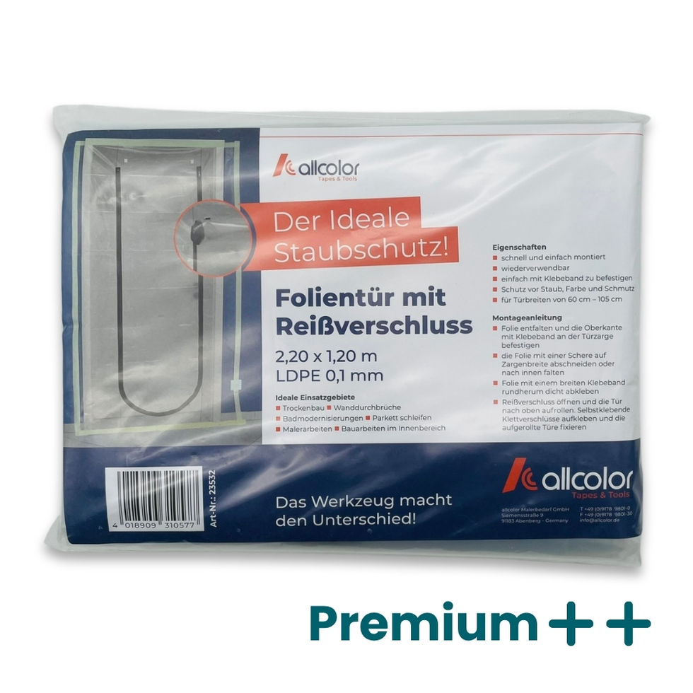 Staubschutztür mit Reißverschluss aus PE-Folie im Beutel