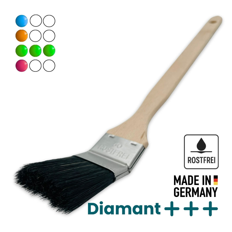 Schmaler Heizkörperpinsel mit schwarzer Spezialborste – ideal für präzises Streichen hinter Rohren